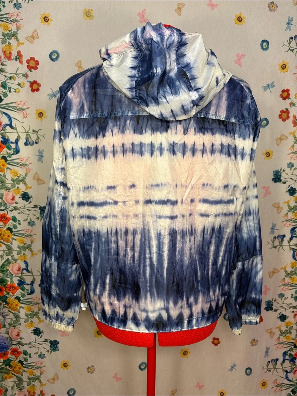 American Eagle - Tie-Dye Blue & White Hooded Windbreaker Jacket Athleisure